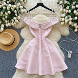 Pink Short Satin Off The Shoulder Cocktail Dress