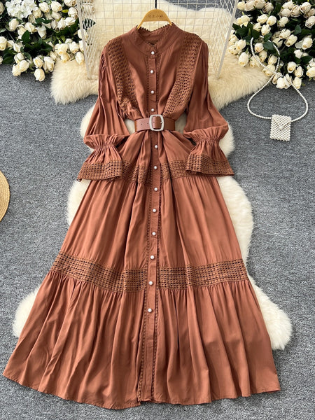 Intricate Lace Rust-Colored Midi Dress