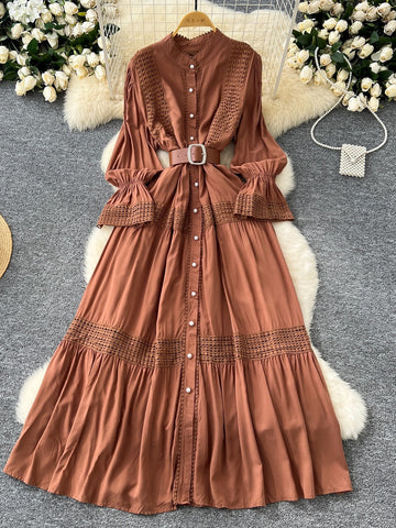 Intricate Lace Rust-Colored Midi Dress