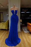 Ruched Silver Sequin Strapless Mermaid Prom Dress With Slit