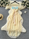 Pastel Sparkling Bow Flowing Asymmetrical Layers Dress