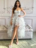 Strapless Silver Sparkle High Low Tulle Homecoming Dress