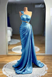 Draped Beading Satin Bronze Brown One Shoulder Prom Drss