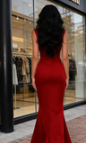 Burgundy V Neck Split Evening Maxi Long Dress