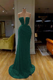Ruched Silver Sequin Strapless Mermaid Prom Dress With Slit