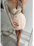 Long Sleeve Sequin Short Dress