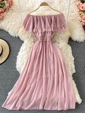 Light Blue Off-Shoulder Ruffled Summer Dress
