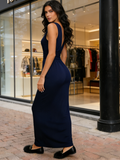 Deep V Neck Black Long Maxi Casual Dress