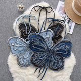 Intricate Beadwork  Denim Butterfly Halter Top