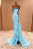 Crystal Royal Blue One Shoulder Ruched Tulle Prom Dress