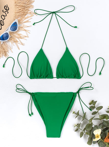 Three-point Solid Color Simple String Strap Bikini