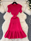 Red Scoop Causal Knit Bodycon Dress