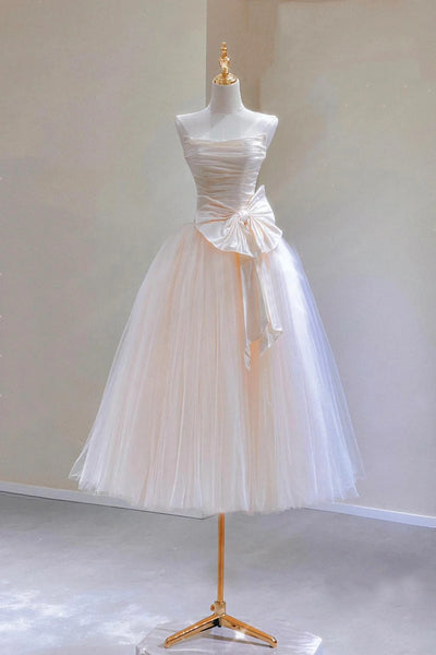 Champagne Strapless Tulle Short A Line Prom Dress