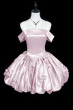 Light Pink Satin Off Shoulder Mini Homecoming Dress