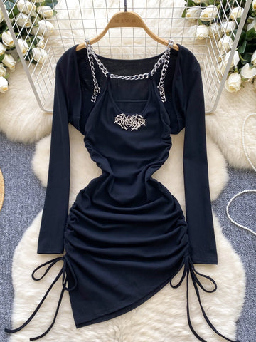 Embellished Adjustable Skirt Black Dres