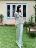 Satin One Shoulder Long Dress with High Slit