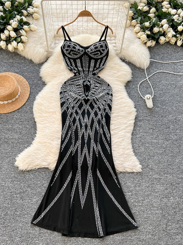 Black Sparkle Slimming Sling Hip Dress