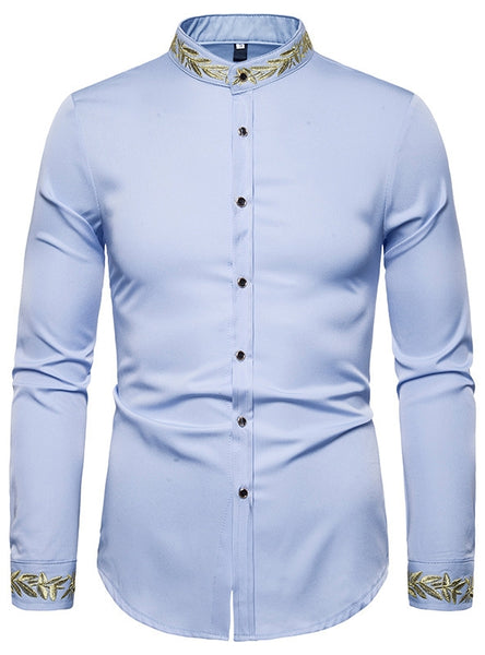 Designer Stand Collar Embroidery Style Linen Shirts for Men