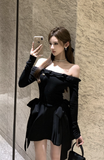 Stylish Long - Sleeve Mini Dress with Off - the - Shoulder Design