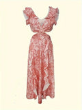 Cut-Out Waist Design Elegant Floral Maxi Dress