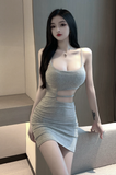 Elegant Sling Mini Dress with Midriff Cut - out Detail