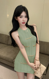 Charming Pink Sleeveless Dress with Gold Chain Accents
