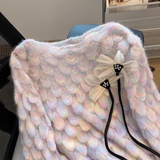 Lazy Style Gradient Soft Flower Knitted Round Neck Pullover Top Sweater