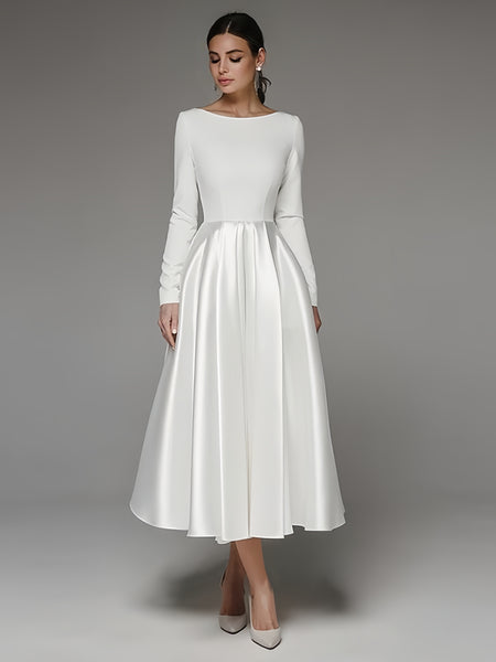 White Long Sleeve Button Party Dress