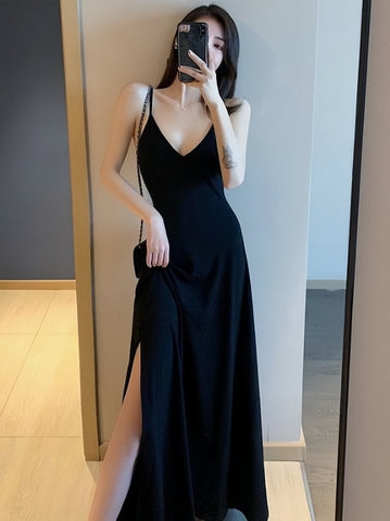 Black Cami Dress with Thigh Split