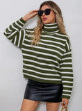 FASHION LOOSE HIGH-NECKED STRIPED LONG-SLEEVED SWEATER