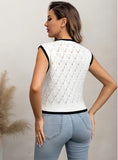 CLASSY LATTICE SLEEVELESS ROUND NECK HOLLOW VEST