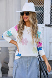 Flower Color Matching Round Neck Sweater