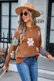 Flower Color Matching Round Neck Sweater
