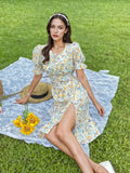 Short Sleeves Flower Garden-Ready Midi Dress