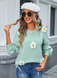 Flower Round Neck Long Sleeve Sweater
