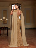 Detachable Sleeves Sequin Mermaid Gown
