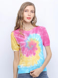 CLASSY TIE-DYED SHORT-SLEEVED THIN KNITTED TURTLENECK TOP