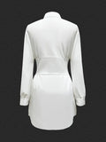 White Long Sleeve Belted Shirt Dress