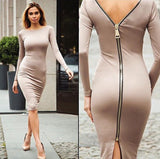 Boldly Backless Silver Zip Deep Green Bodycon Dress
