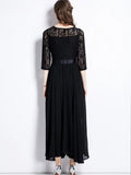 Black Lace 3/4 Sleeve A Line Party Maxi Dress