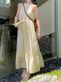 Tiered Maxi Bow Tie Back Ruched Dress