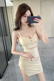 Elegant Sleeveless Beige Outfit with Ruched Skirt