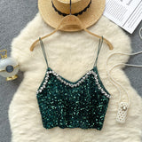 Rhinestone Sequined Crop Top