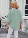 SOLID COLOR ROUND NECK SHORT SLEEVE CHIFFON SHIRT