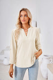 V-NECK CROPPED SLEEVE BUTTON LOOSE T-SHIRT