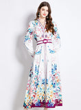 RETRO PRINTED SHIRT LANTERN LONG SLEEVE DRESS