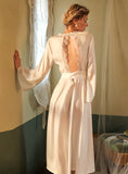 FASHION SEXY LONG SLEEVE SATIN BACKLESS BATHROBE PAJAMAS