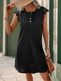 SOLID COLOR LACE STITCHING ROUND NECK DRESS