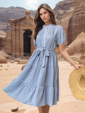 COLLAR PLEATED SHORT SLEEVE DRESS