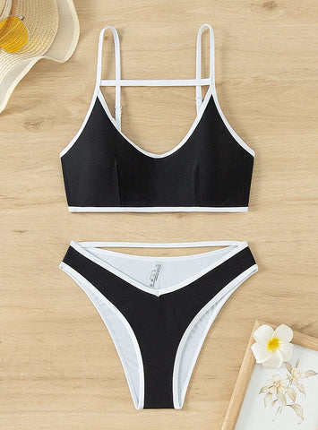 CONTRASTING SEXY OPENWORK BIKINI